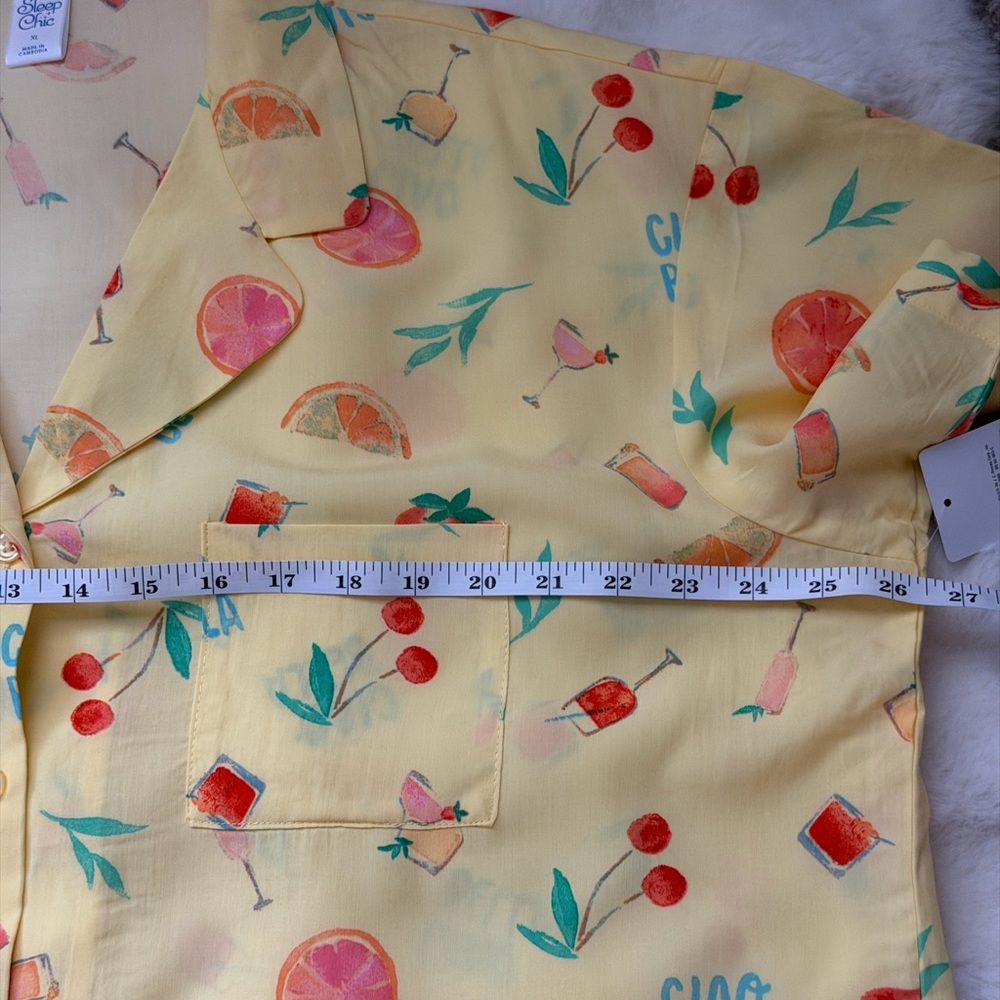 Sleep Chic 70% Rayon Yellow Fruit Cocktail Clao Bella Print Pajama Set-XL - Picture 10 of 13
